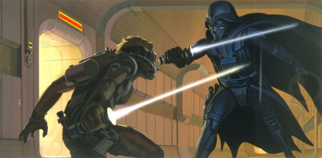 O visual dos personagens, como Darth Vader foi definido antes do ponto final de alguns detalhes. Os saber de luz são exemplo disso, nos desenhos iniciais, eles não possuíam cores para marcar a qual lado da força você pertencia.