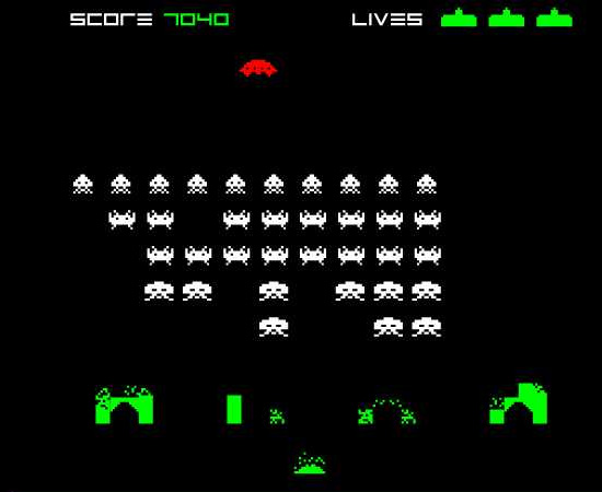 SPACE INVADERS (1980) - O objetivo deste famoso game é controlar um canhão de laser e atirar contra os alienígenas que se movem no topo da tela.