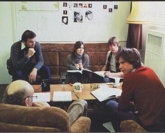 O produtor Gary Kurtz, a atriz Carrie Fisher, os atores Mark Hamill e Harrison Ford, e o diretor Irvin Kershner.