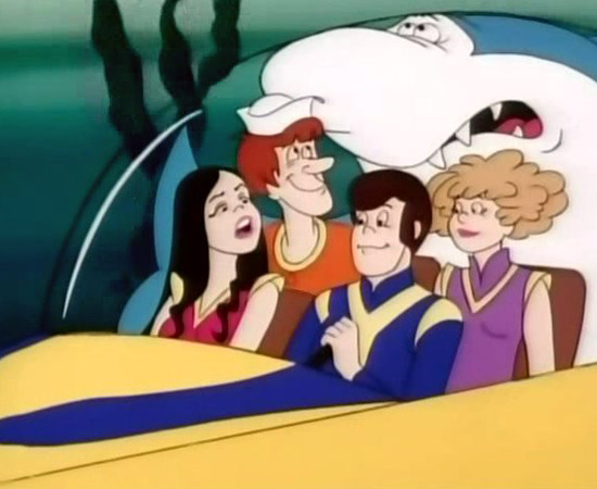 Tutubarão (1976) é uma série animada que mostra um grupo de músicos que viaja com um tubarão de estimação.