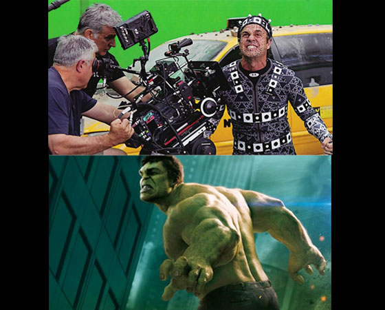 Os Vingadores - The Avengers (2012) - Essa foto mostra um pouco mais do trabalho intenso da equipe de filmagem e do ator Mark Ruffalo para construir o Hulk.