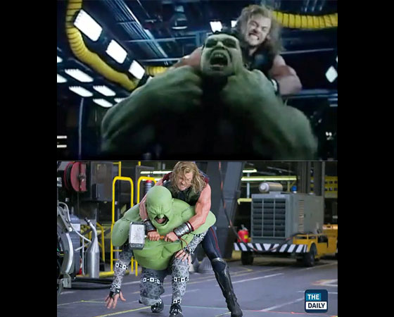 Os Vingadores - The Avengers (2012) - Essa foto serve para mostrar o quanto algumas cenas mudam entre suas filmagens e a hora em que passam nas telas do cinema. Os Vingadores - The Avengers (2012) - Essa foto serve para mostrar o quanto algumas cenas mudam entre suas filmagens e a hora em que passam nas telas do cinema.