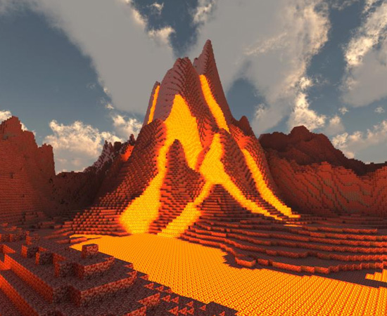 Já este usuário construiu seu próprio vulcão com o jogo Minecraft.