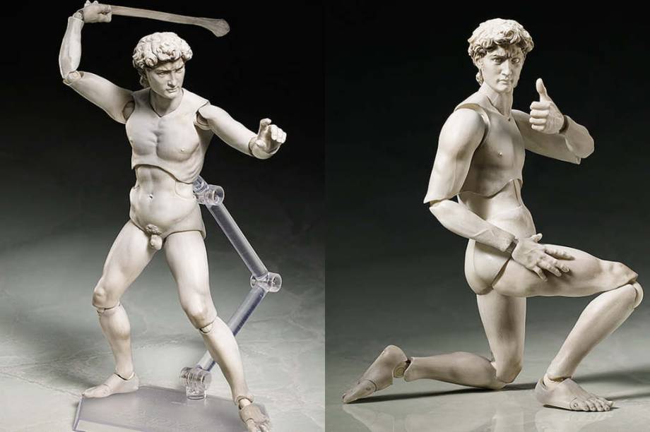 O David de Michelangelo, em versão articulada, consegue reproduzir as poses do mito original de Davi e Golias, representado na Bíblia. Com a funda na mão, ele tá pronto para derrotar os piores gigantes, mas sem perder a ternura.