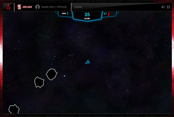 Novo jogo Asteroids, da Atari, em HTML 5