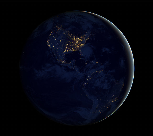 Terra vista do espaço durante a noite