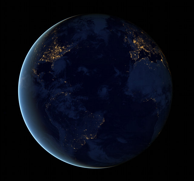 Terra vista do espaço durante a noite