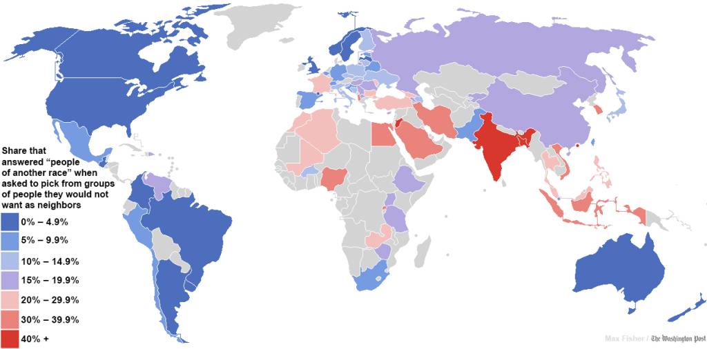 Mapas mostram nível de racismo e de diversidade étnica em diferentes países
