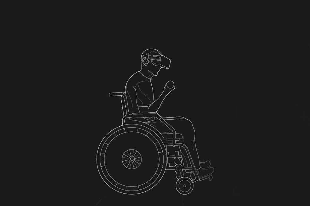 O processo come&ccedil;a ainda na cadeira de rodas, com o paciente imerso em realidade virtual com um traje t&aacute;til, que transmite sensa&ccedil;&otilde;es de movimento ao corpo.
