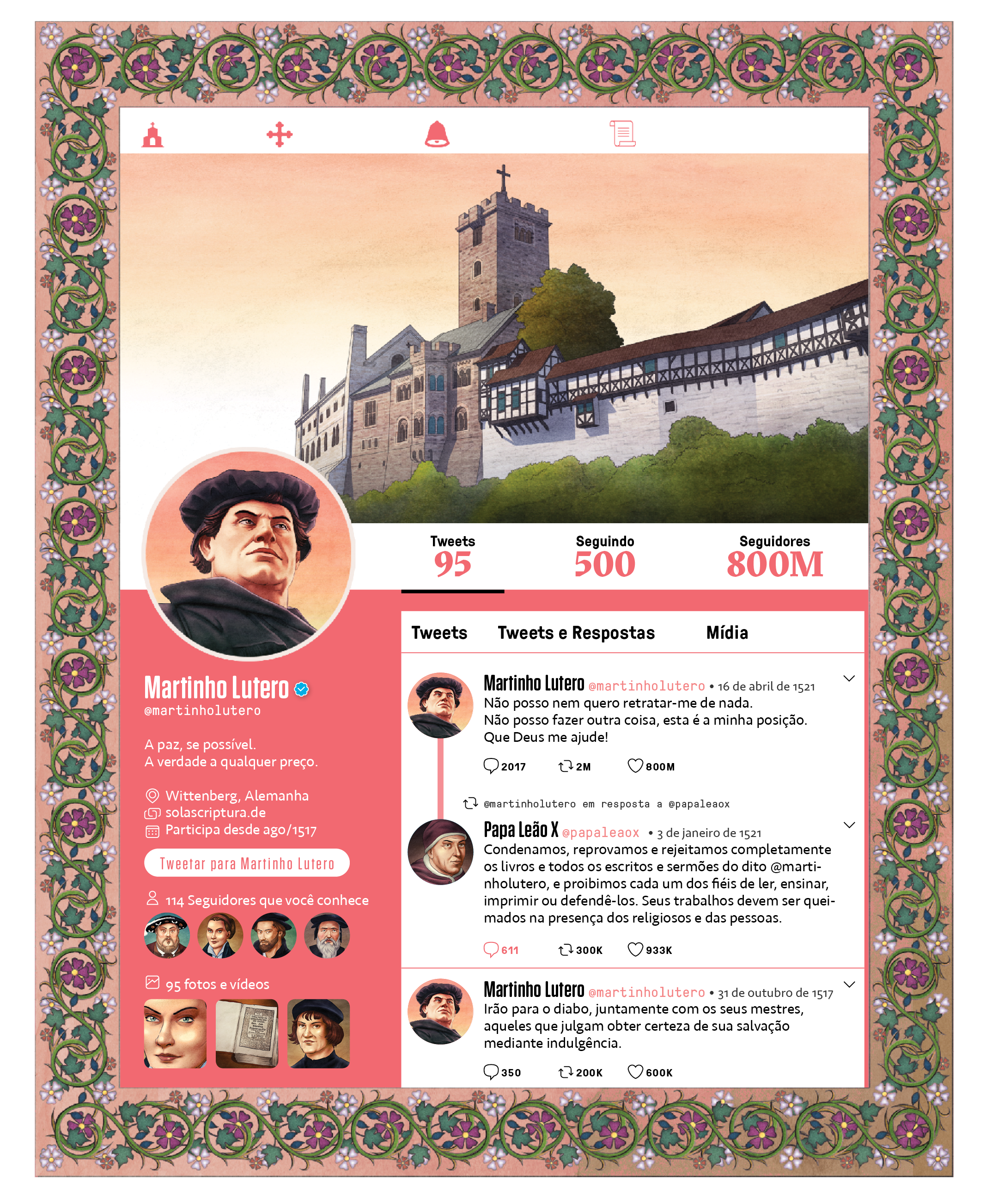 Homepage do Twitter fictício de Lutero.