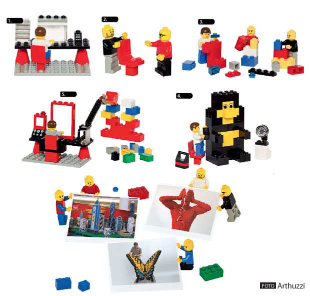 Imagem com variados sets e esculturas de Lego