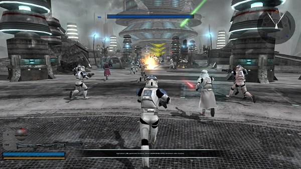 Equipe de jogadores controlando personagens do jogo em batalha