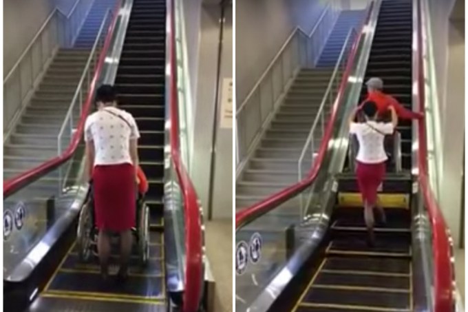 No Japão, escada rolante vira elevador para cadeirante
