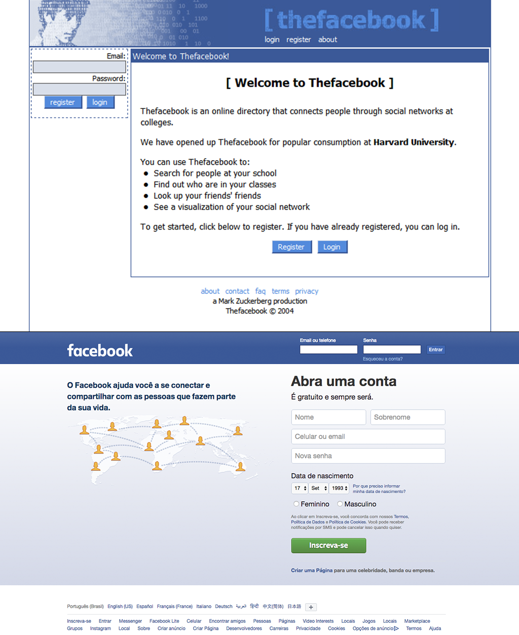 Facebook 2004 e 2018