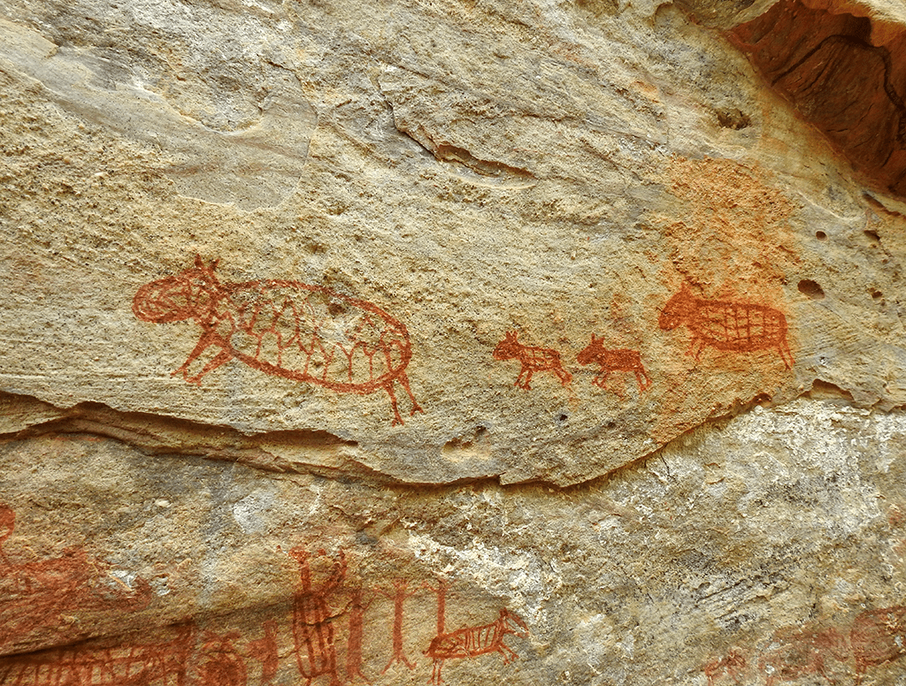 Pintura mostrando uma família de capivaras