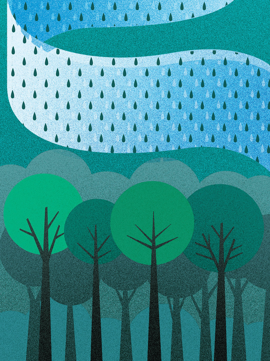 ilustração de chuva caindo na floresta