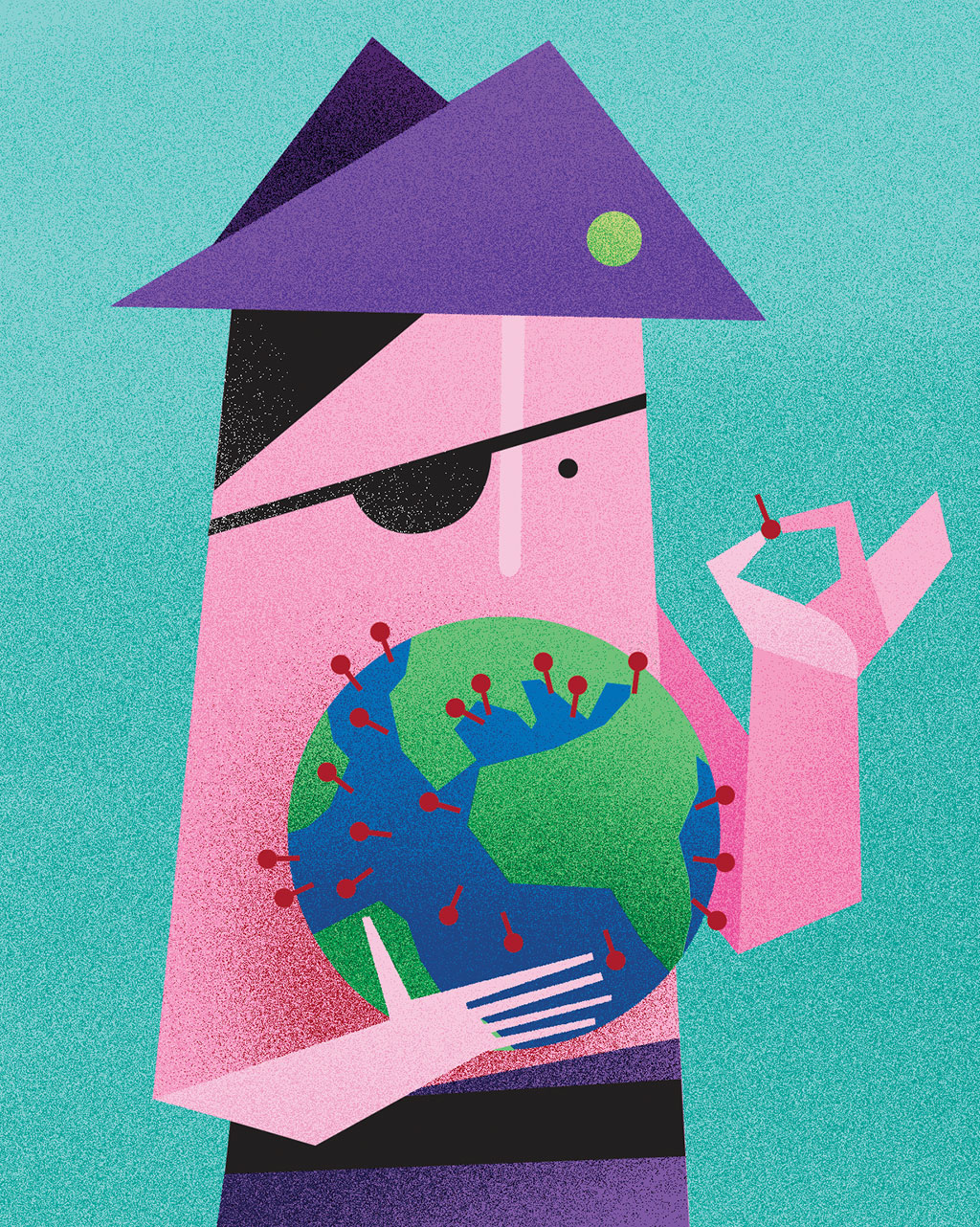 ilustração de uma pessoa vestida de pirata com um globo terrestre nas mãos