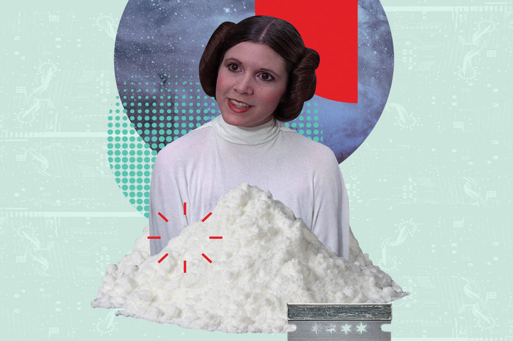Princesa Leia em volta de um pó, simluando cocaína