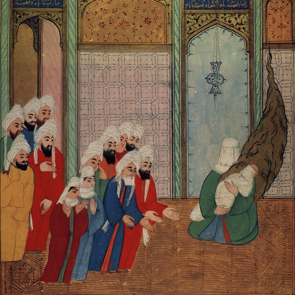 Contemplação do bebê Maomé (571-632), que não aparece na imagem. Museu do Palácio Topkapi, Turquia.