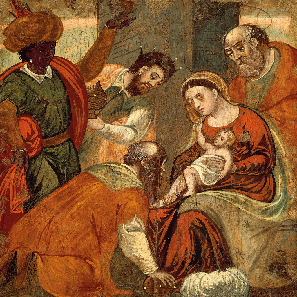 Rei Gaspar na Adoração dos Reis Magos, por um pintor anônimo da Sardenha, século 15.