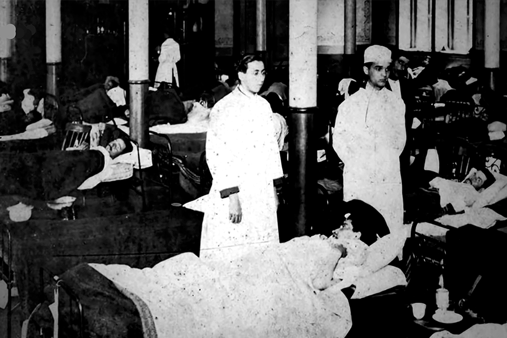 Colégio Arquidiocesano, em São Paulo: em 1918, a instituição, com aulas suspensas, converteu-se em hospital de campanha, com 400 leitos.