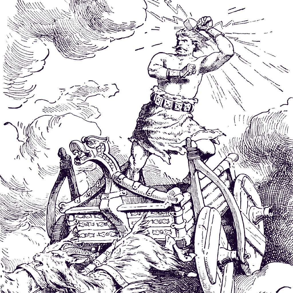 <strong>Thor em sua célebre carruagem puxada por bodes.</strong>