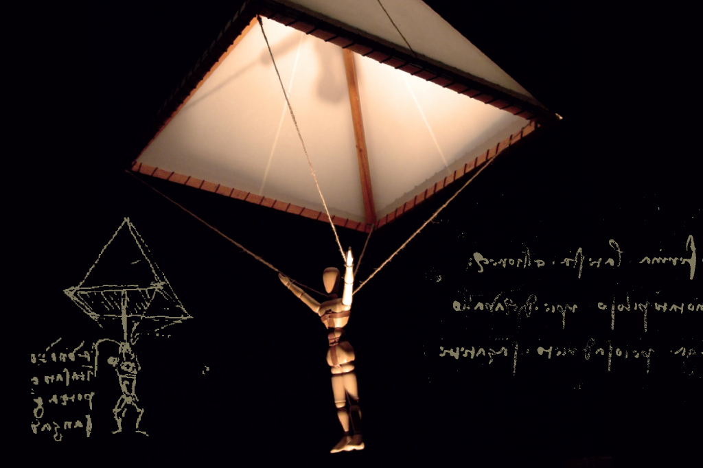 <strong>Como a palavra paraquedas ainda não existia, o inventor batizou sua criação de tenda. Para que ficasse totalmente impermeável ao ar, Da Vinci recomenda em suas anotações que o tecido seja bem engomado.</strong>