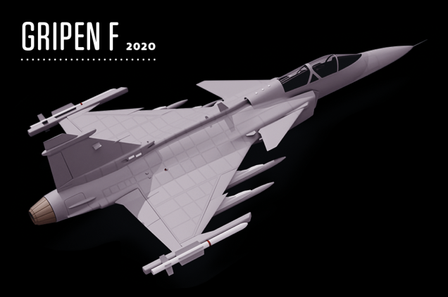 Igual ao Gripen E, exceto por uma característica: é 70 cm mais comprido, e por isso também comporta um copiloto (o que é útil em treinamentos e em determinados  tipos de missão).