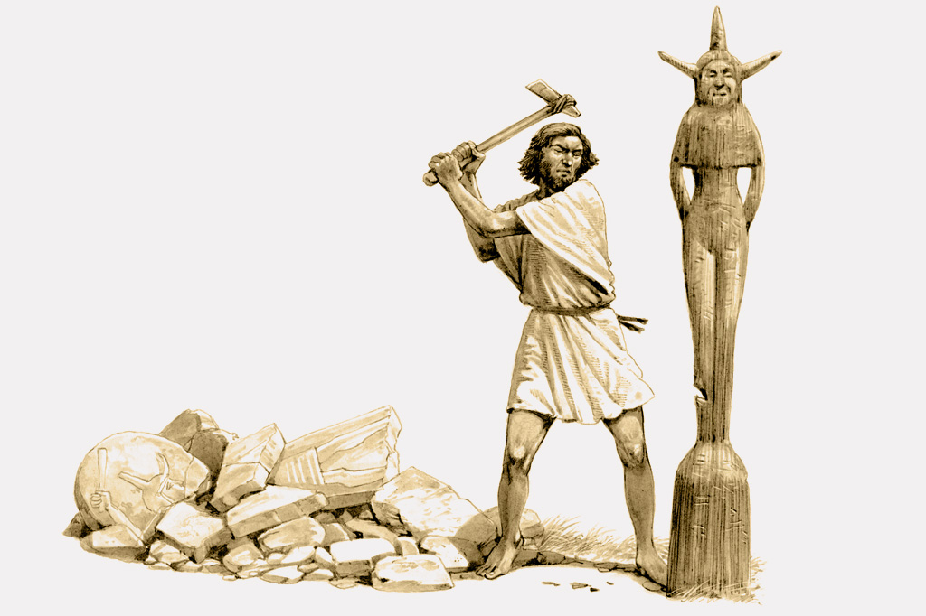 SI_Deus_Cap_4_2 <strong>Representação do guerreiro israelita Gideão destruindo uma imagem de Asherah.</strong>