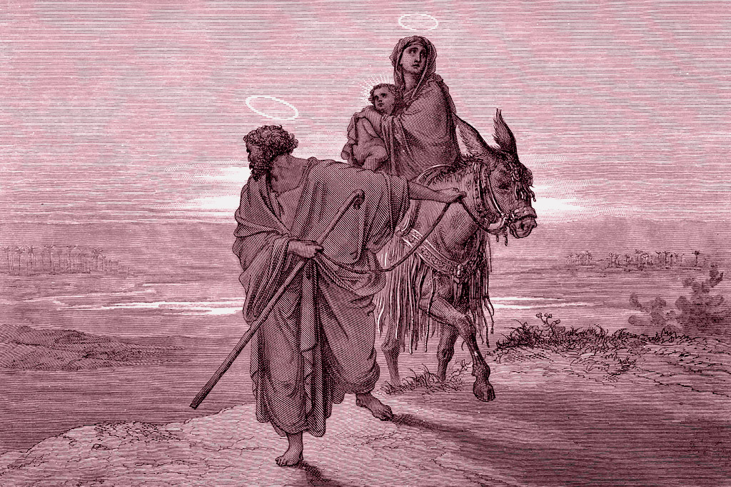 <strong>José, Maria e Jesus durante a fuga para o Egito, passagem inspirada no livro do Êxodo.</strong>