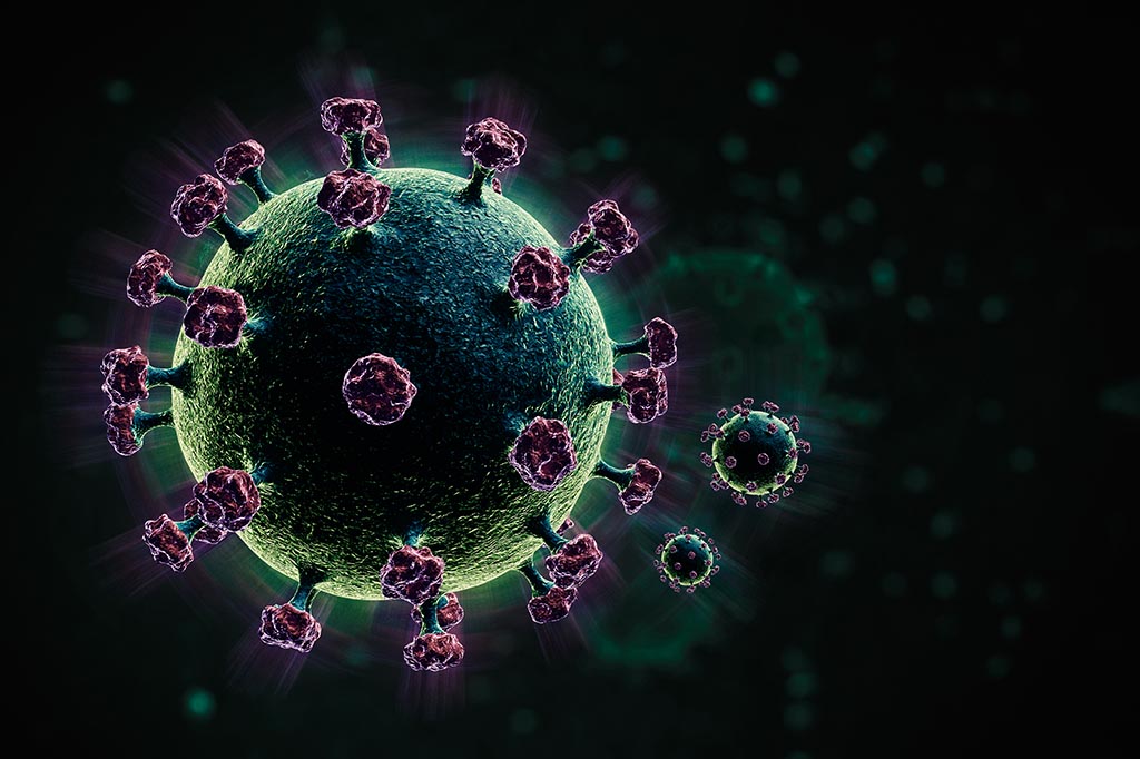 Representação em 3D do vírus da COVID-19.
