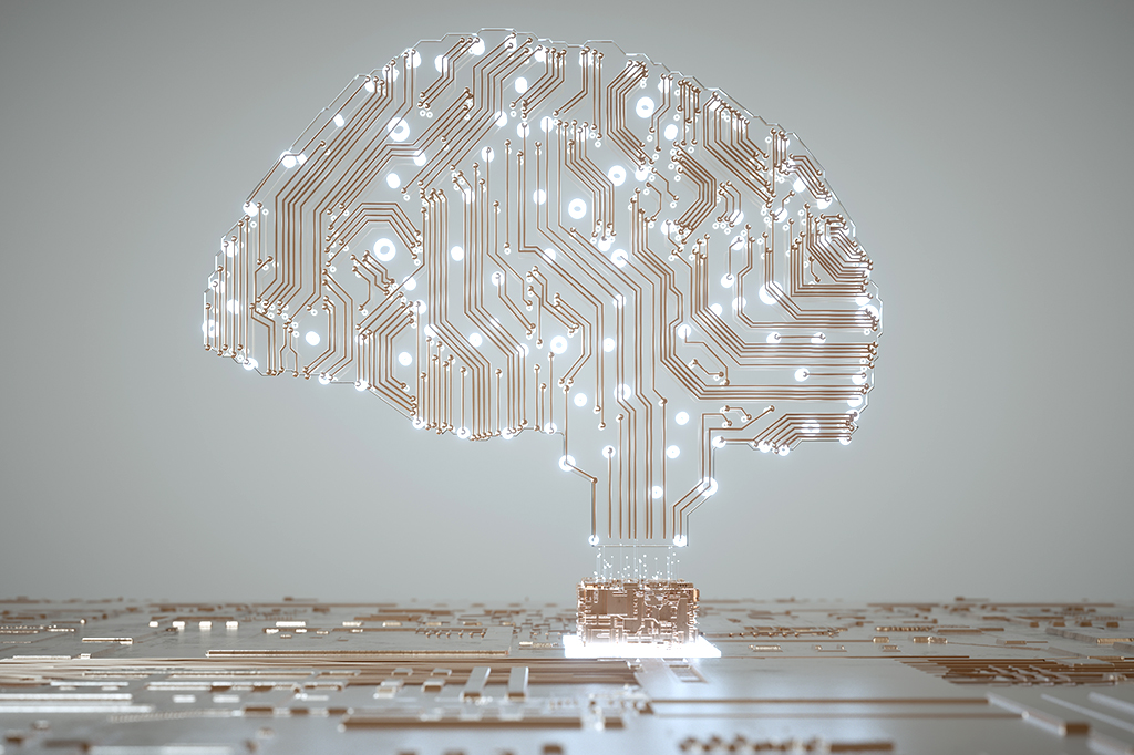 Cérebro humano digital, com diversas conexões.