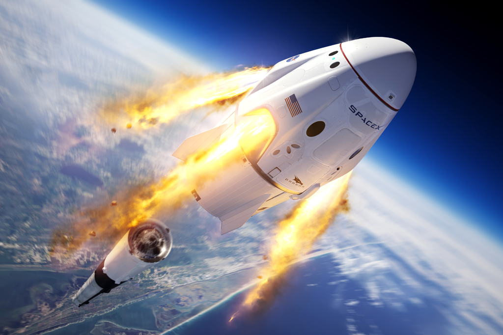 Ilustração do foguete SpaceX Crew Dragon.