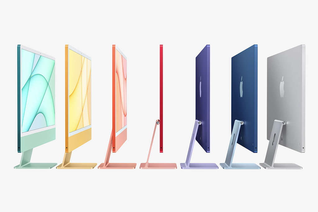 Foto dos novos iMacs em 7 cores.