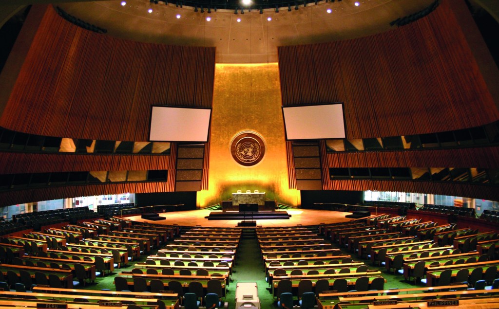 O salão da Assembleia Geral da ONU em Nova York (EUA): palco de uma decisão histórica em 29 de novembro de 1947.