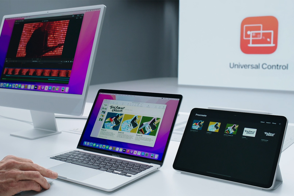iMac, MacBook e iPad lado a lado mostrando a função Continuity.