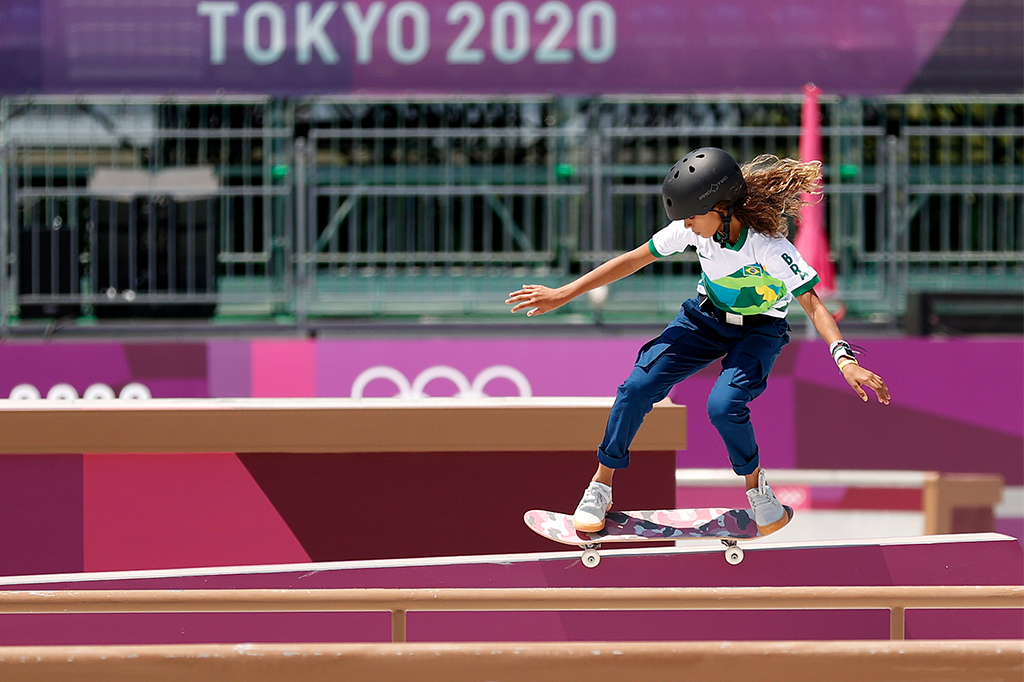 Rayssa Leal nas finais da Olimpíada Tóquio 2020.