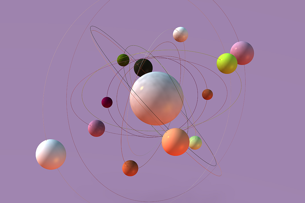 Modelo 3D de átomos orbitando.