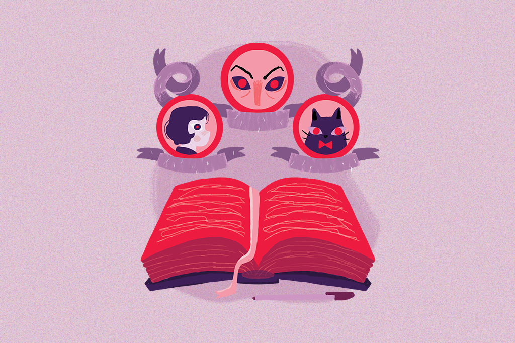 Ilustração mostrando um livro aberto com uma árvore genealógica saindo de dentro dele.