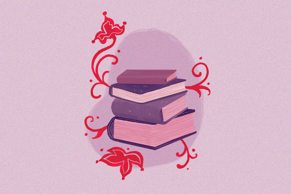 Ilustração mostrando vários livros empilhados, de várias grossuras diferentes.