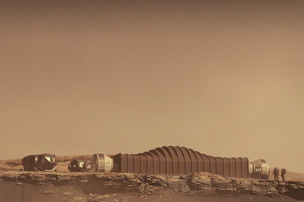 Visualização em 3D do projeto Mars Dune Alpha, em Marte.