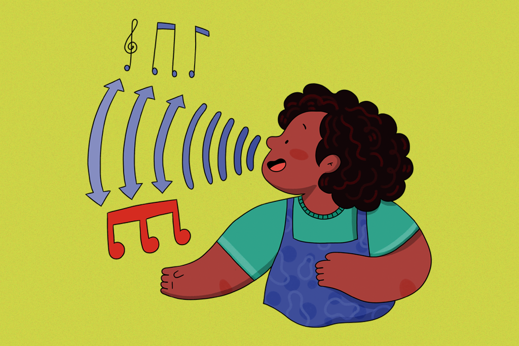Ilustração de uma menina cantando.