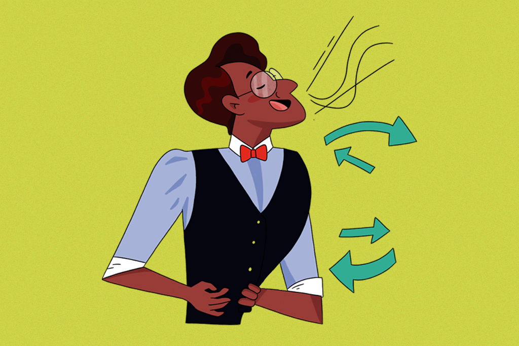 Ilustração de um homem respirando com o diafragma.