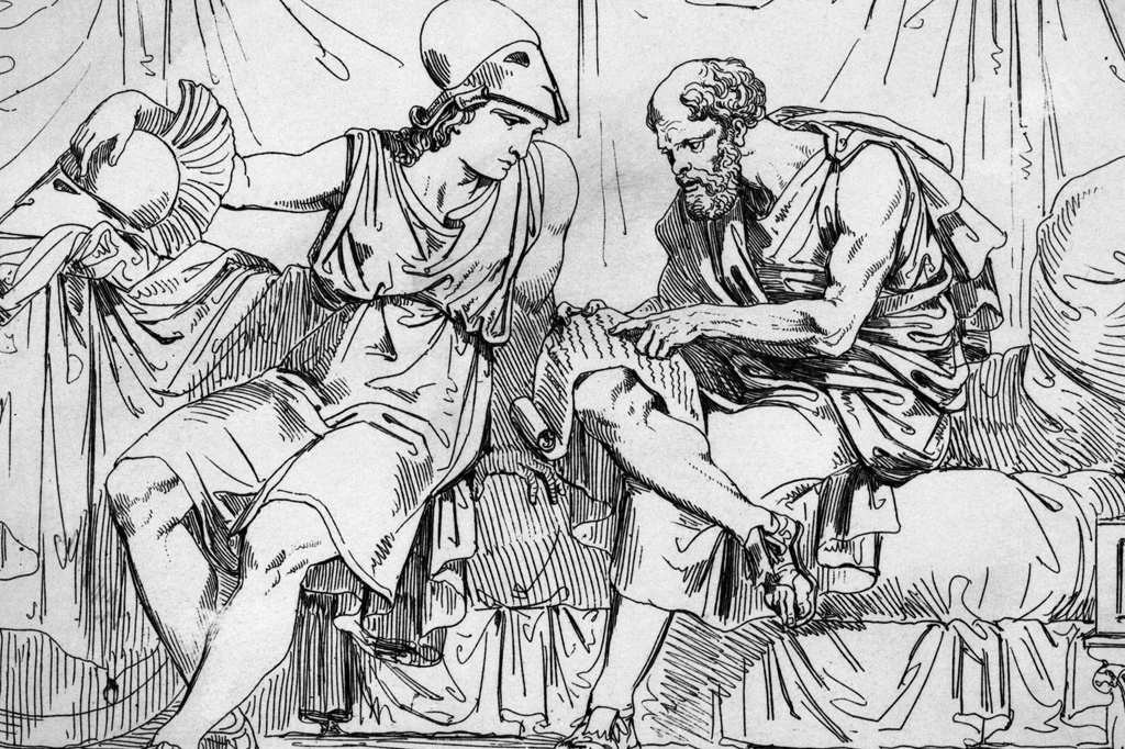 Ilustração de Sócrates ensinando Alcibíades.