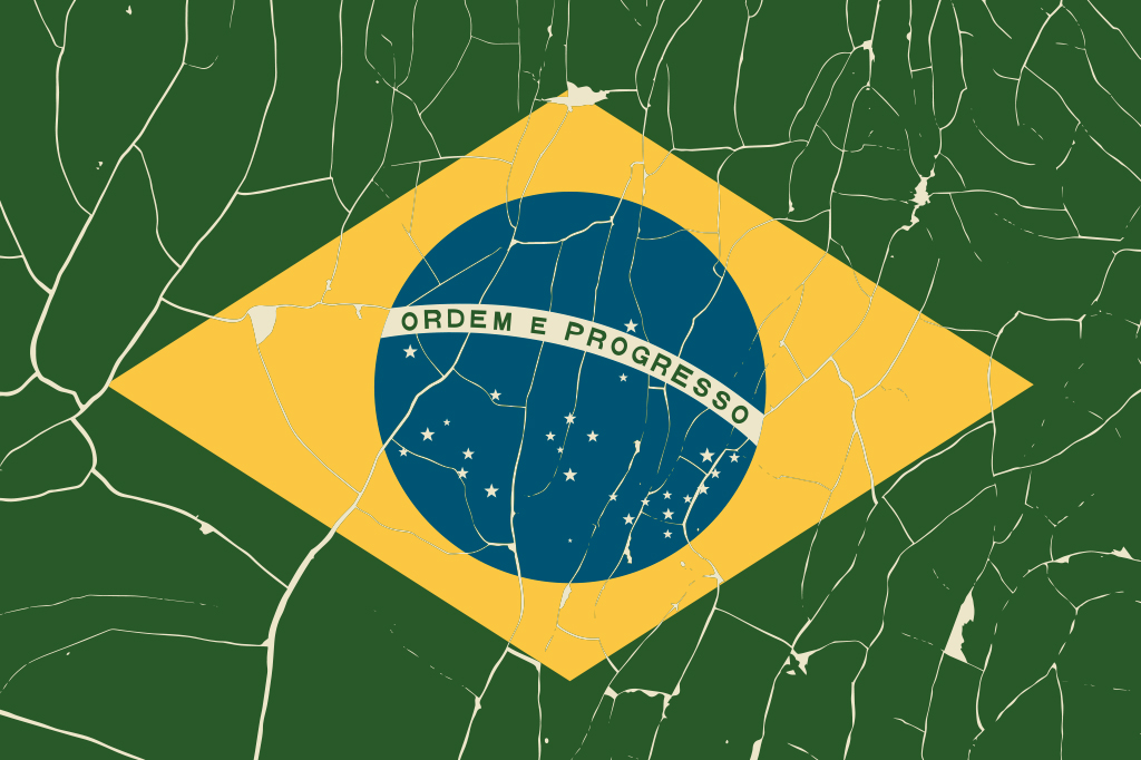 Ilustração de bandeira do Brasil estilhaçada.