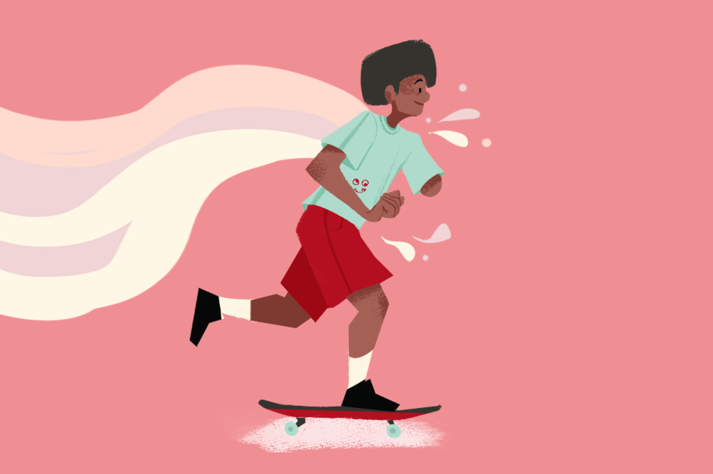 Ilustração de um homem remando com o skate.