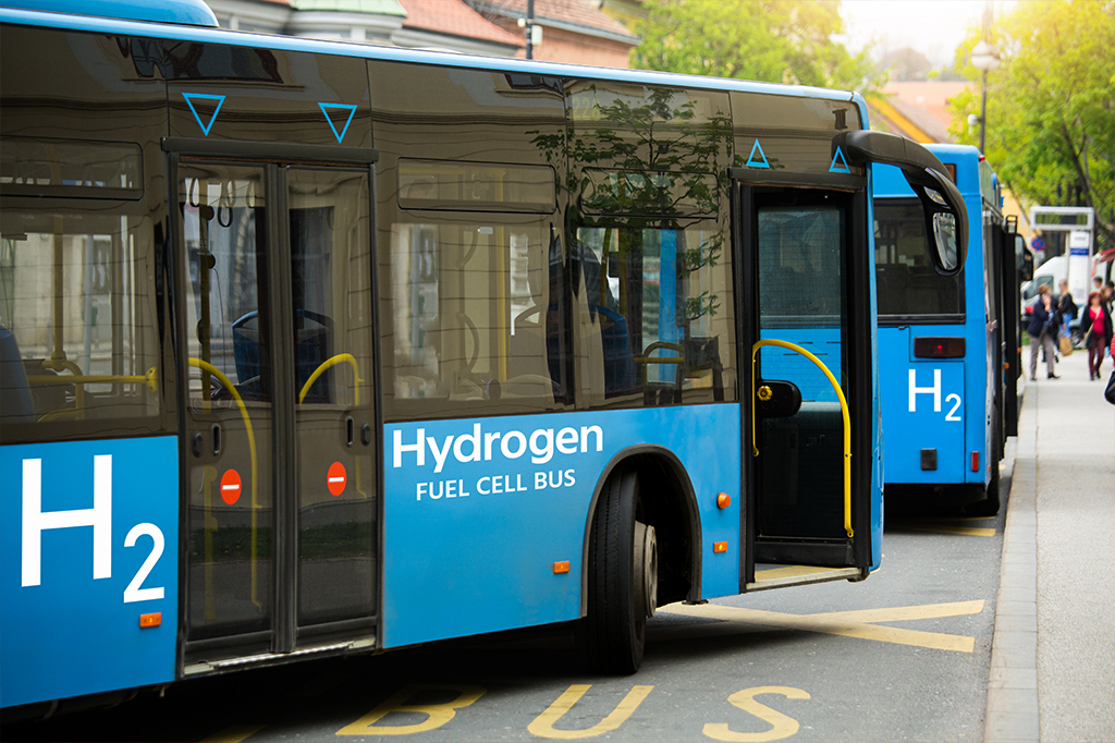 Ônibus que usa hidrogênio como combustível.
