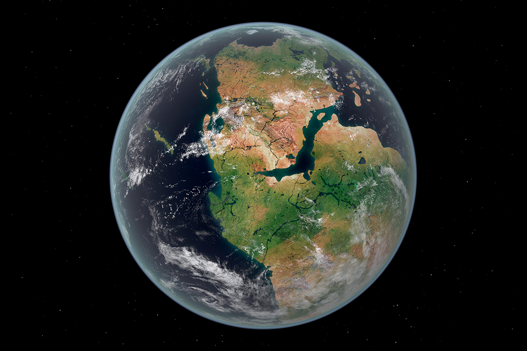 Planeta Terra durante o período jurássico, quando os continentes ainda não haviam se distanciado.