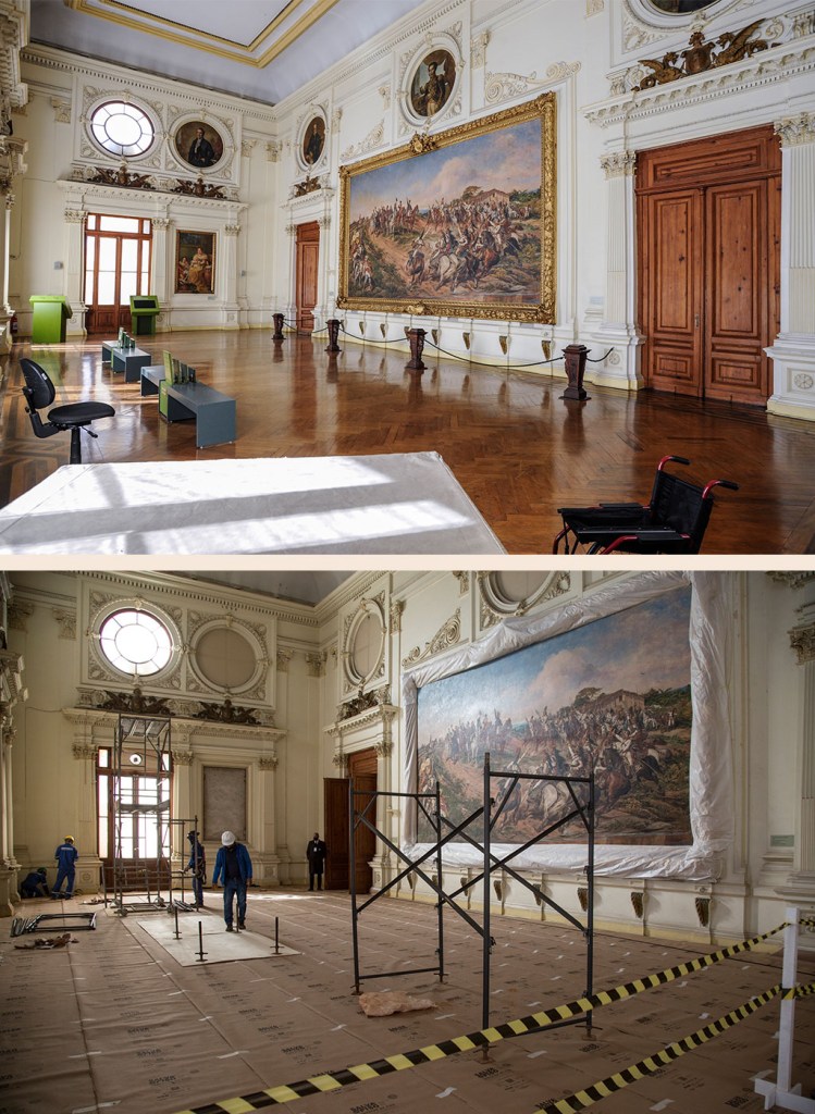 Fotos do Museu da Ipiranga antes da reforma e durante a reforma