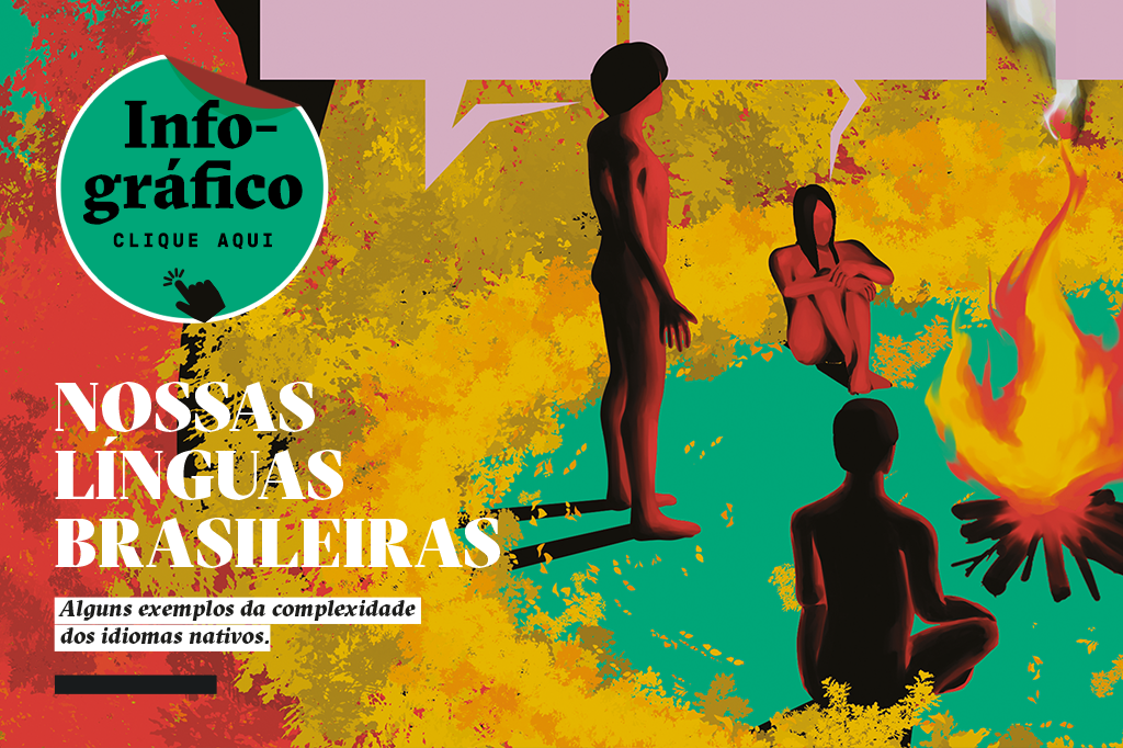 Ilustração de indígenas conversando ao redor do fogo.